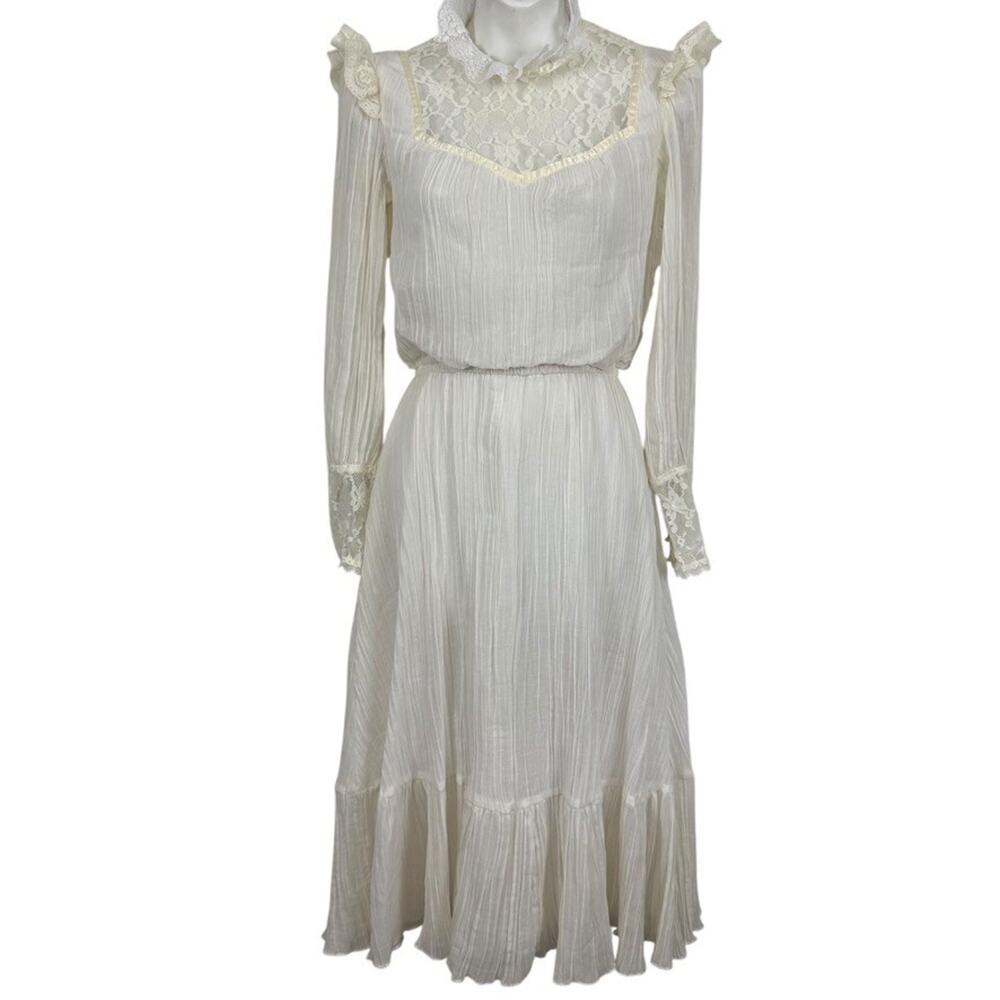 Act I New York Vintage Long Sleeve Cottagecore Prairie Gauze Ivory Dress 5 / 6